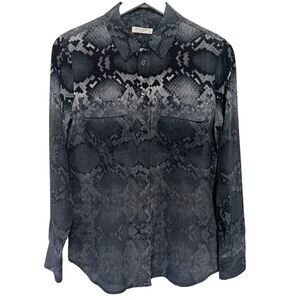 Equipment Silk Blouse Womens Small Blue Grey Long Sleeve Button Pockets Top
